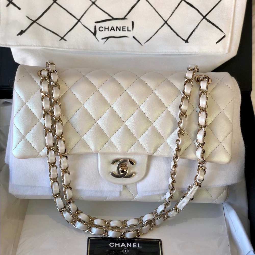 Chanel White Classic Flap Handbag 2021